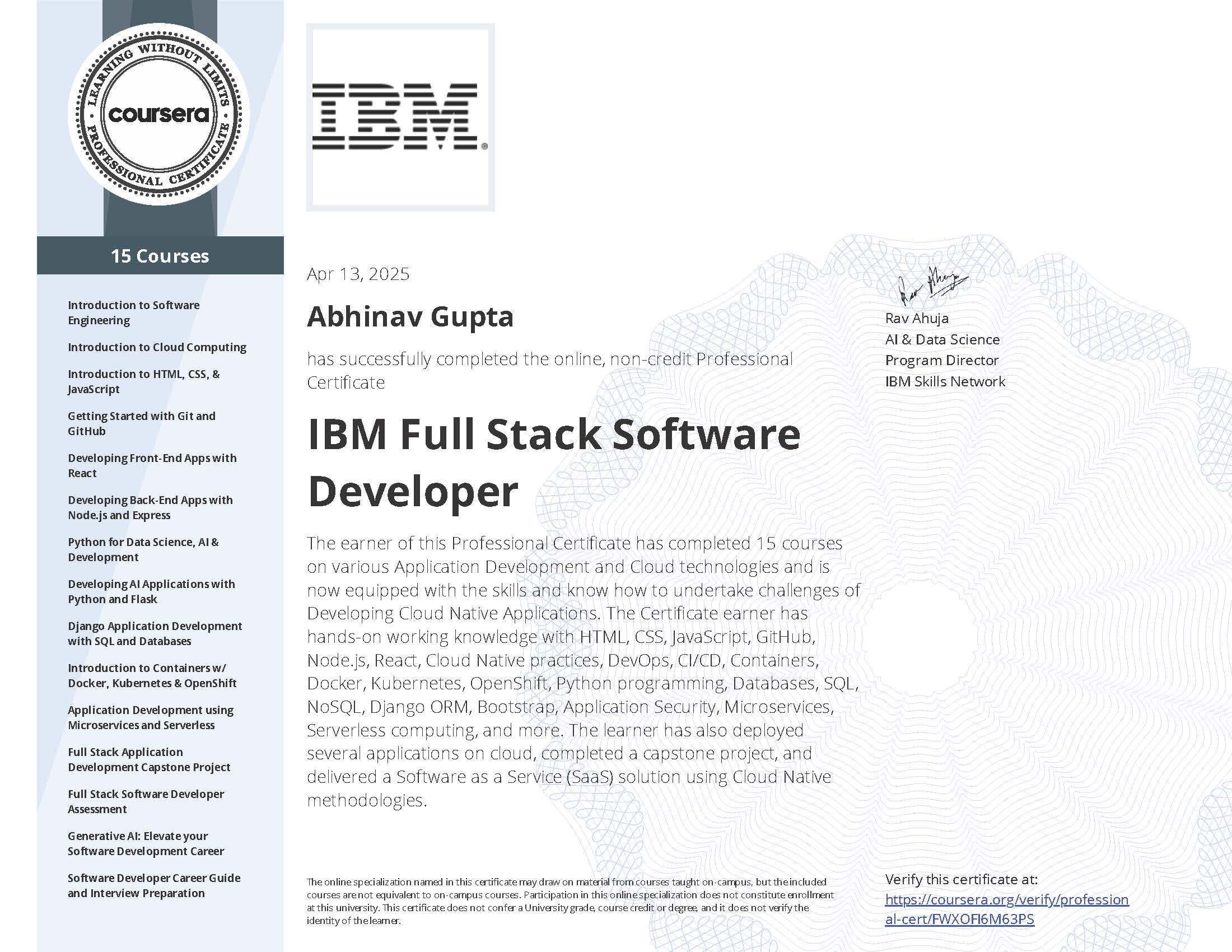 IBM Full Stack Software Developer Certificate Preview